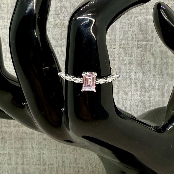 Jewelry - NWT Sterling Silver & Pink CZ Emerald Cut Ring, Size 7